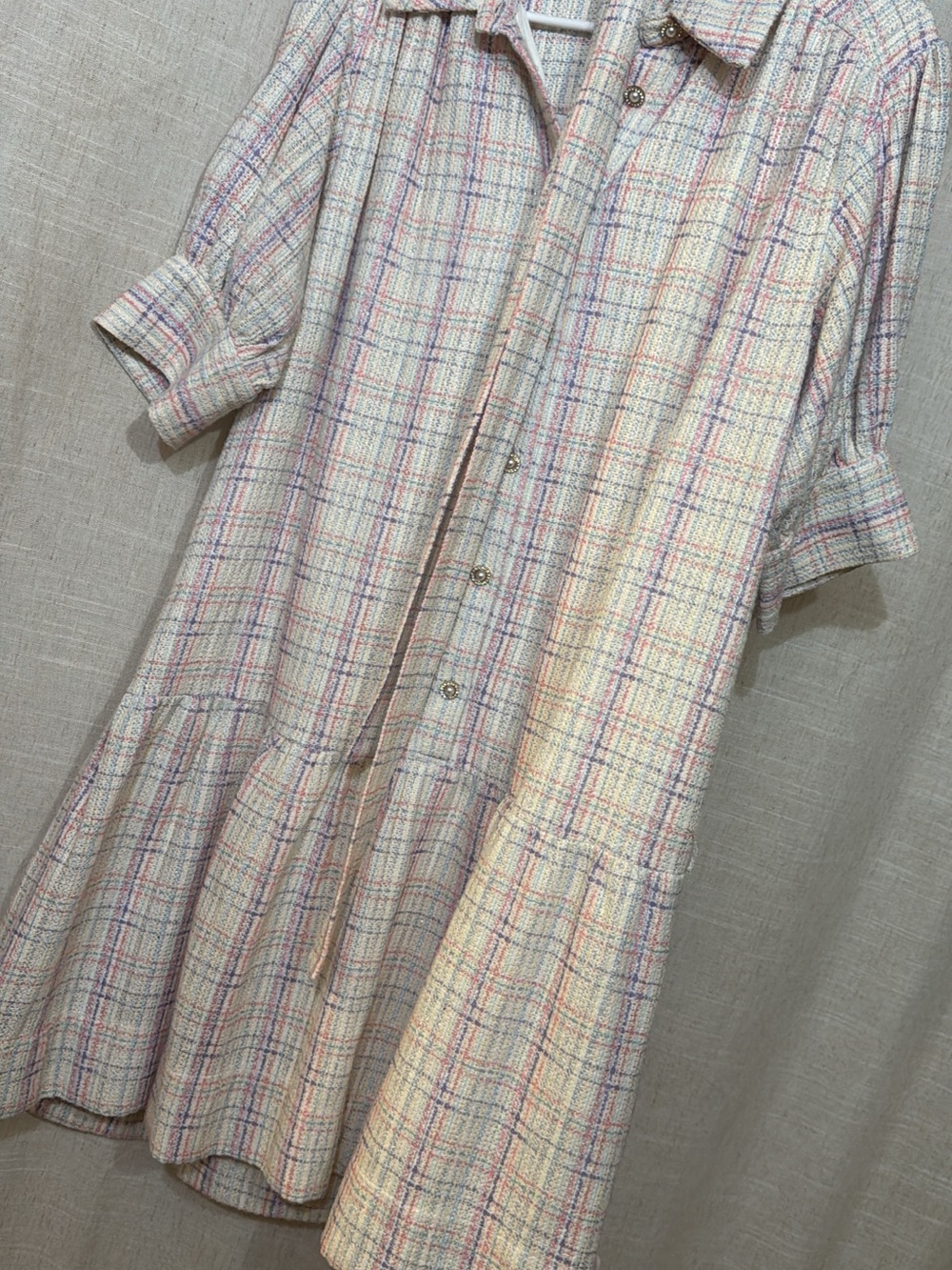 Pastel Plaid Button-Front Shirt Dress